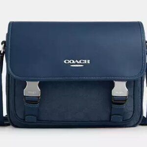 Authentic Coach Racer Messenger Bag In Signature Blue Jacquard
